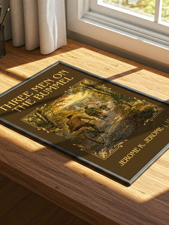 Three Men On The Bummel Classic Book Art Print by Jerome K. Jerome – print on a sunlit desk