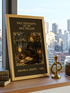 Idle Thoughts Of An Idle Fellow Classic Book Art Print by J. Jerome – framed print on a city-view windowsill