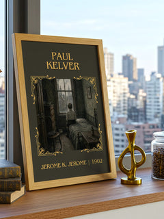 Paul Kelver Classic Book Art Print by Jerome K. Jerome – framed print on a city-view windowsill