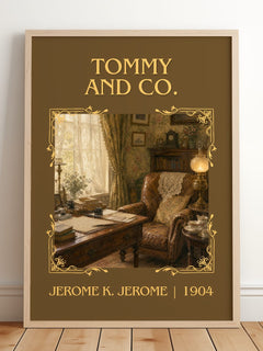 Tommy And Co. Classic Book Art Print by Jerome K. Jerome – framed print leaning on a wooden floor