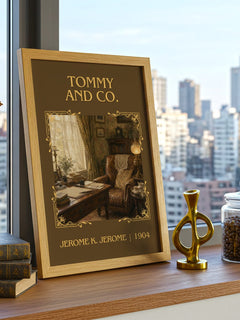 Tommy And Co. Classic Book Art Print by Jerome K. Jerome – framed print on a city-view windowsill