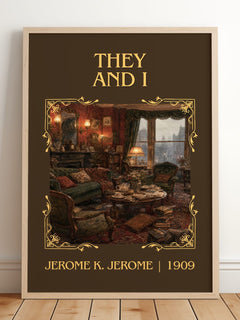 They And I Classic Book Art Print by Jerome K. Jerome – framed print leaning on a wooden floor