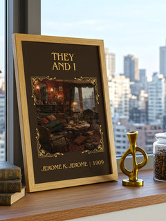 They And I Classic Book Art Print by Jerome K. Jerome – framed print on a city-view windowsill