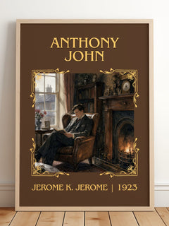 Anthony John Classic Book Art Print by Jerome K. Jerome – framed print leaning on a wooden floor