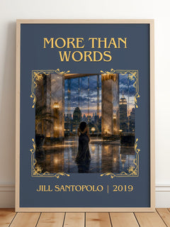 More Than Words Classic Book Art Print by Jill Santopolo – framed print leaning on a wooden floor