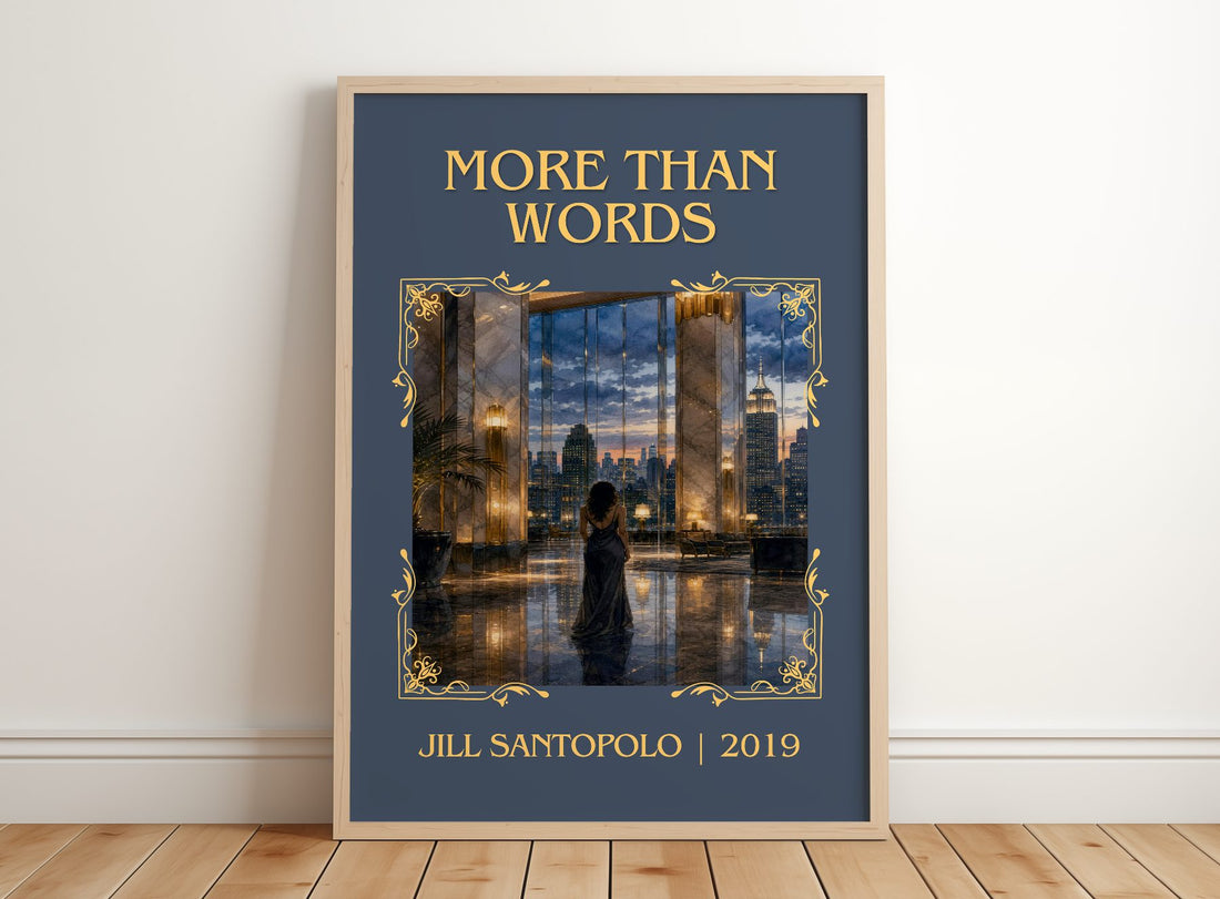 More Than Words Classic Book Art Print by Jill Santopolo – framed print leaning on a wooden floor
