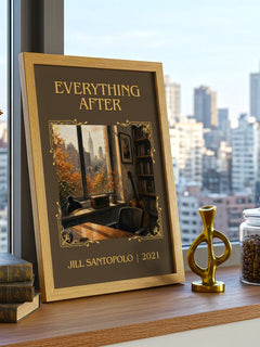 Everything After Classic Book Art Print by Jill Santopolo – framed print on a city-view windowsill