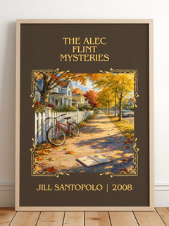 The Alec Flint Mysteries Classic Book Art Print by Jill Santopolo – framed print leaning on a wooden floor