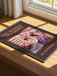 The Sparkle Spa Series Classic Book Art Print by Jill Santopolo – print on a sunlit desk