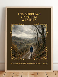 Sorrows Of Young Werther Classic Book Art Print by J. Goethe – framed print leaning on a wooden floor
