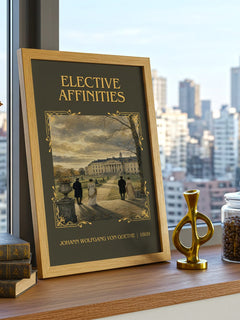 Elective Affinities Classic Book Art Print by J. Goethe – framed print on a city-view windowsill