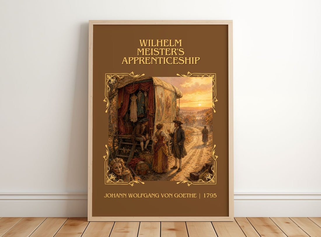 Wilhelm Meister's Apprenticeship Classic Book Art Print by J. Goethe – framed print leaning on a wooden floor