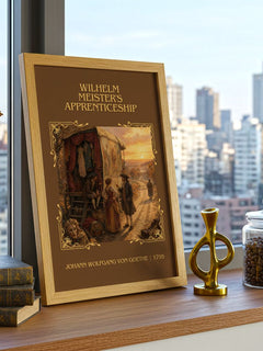 Wilhelm Meister's Apprenticeship Classic Book Art Print by J. Goethe – framed print on a city-view windowsill