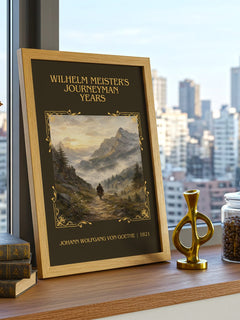Wilhelm Meister's Journeyman Years Classic Book Art Print by J. Goethe – framed print on a city-view windowsill