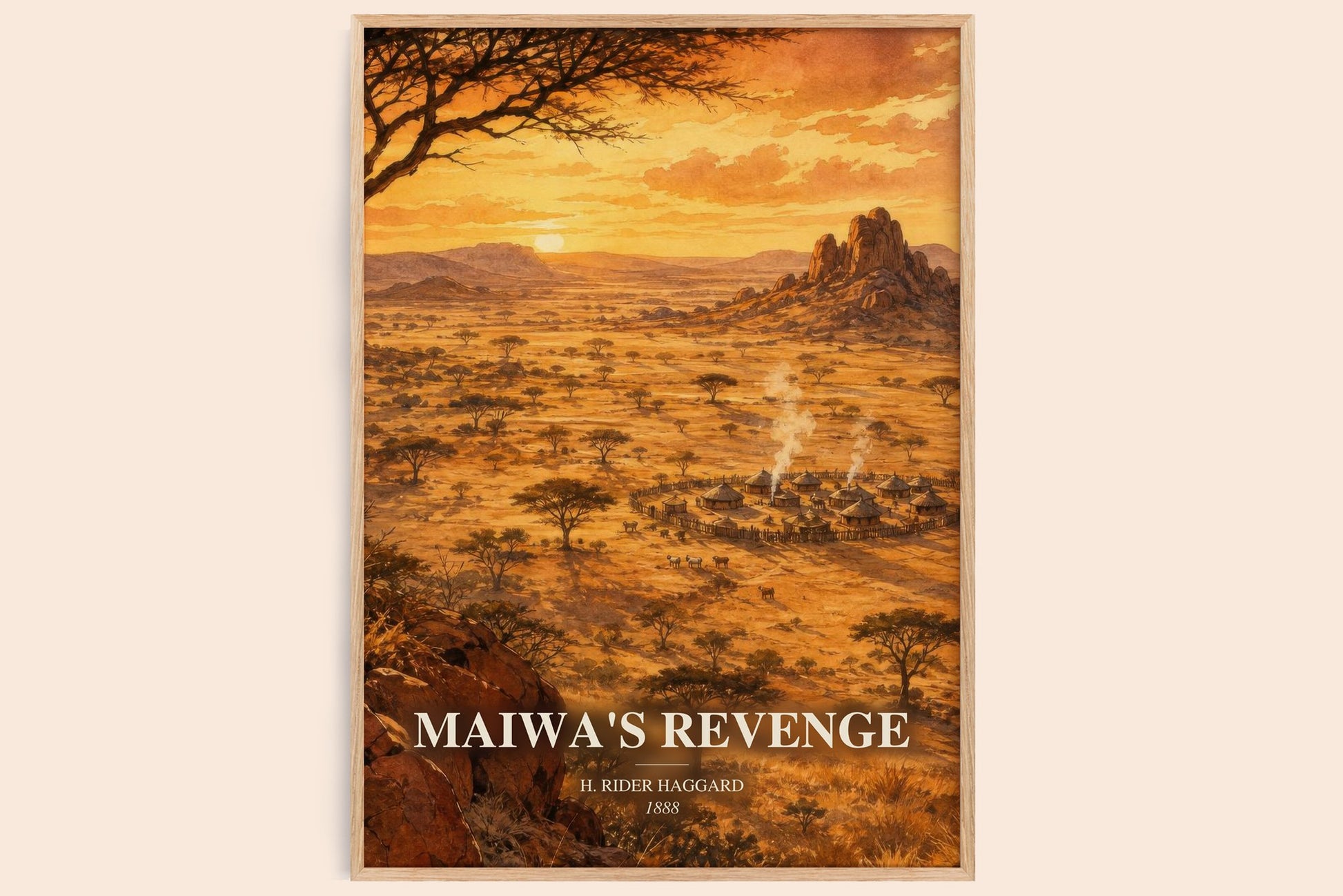 Maiwa'S Revenge watercolour book poster by H. Rider Haggard – framed literary art print