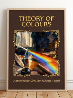 Theory Of Colours Classic Book Art Print by Johann Wolfgang Von Goethe – framed print leaning on a wooden floor