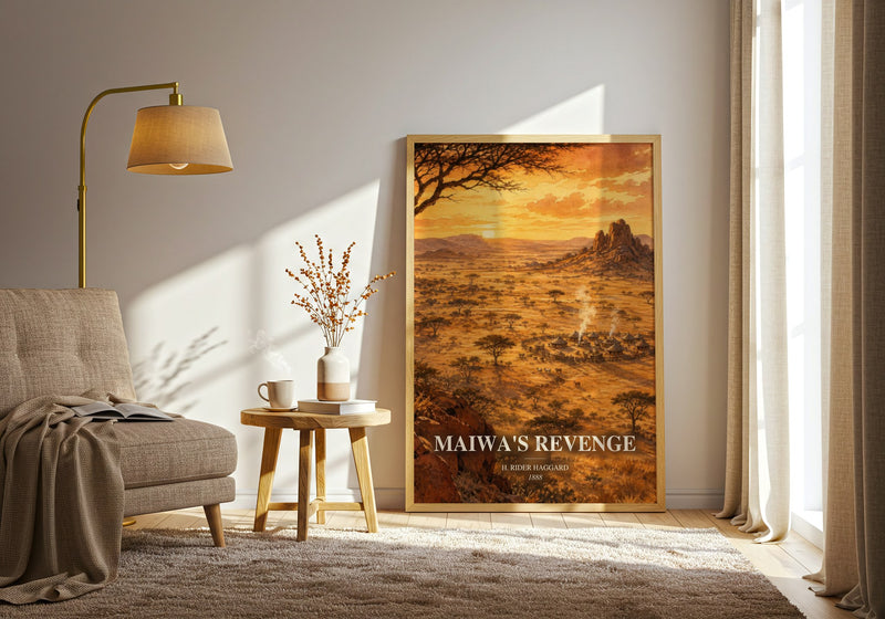 Maiwa'S Revenge watercolour print in frame leaning in hallway – adventure wall art