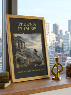 Iphigenia In Tauris Classic Book Art Print by J. Goethe – framed print on a city-view windowsill