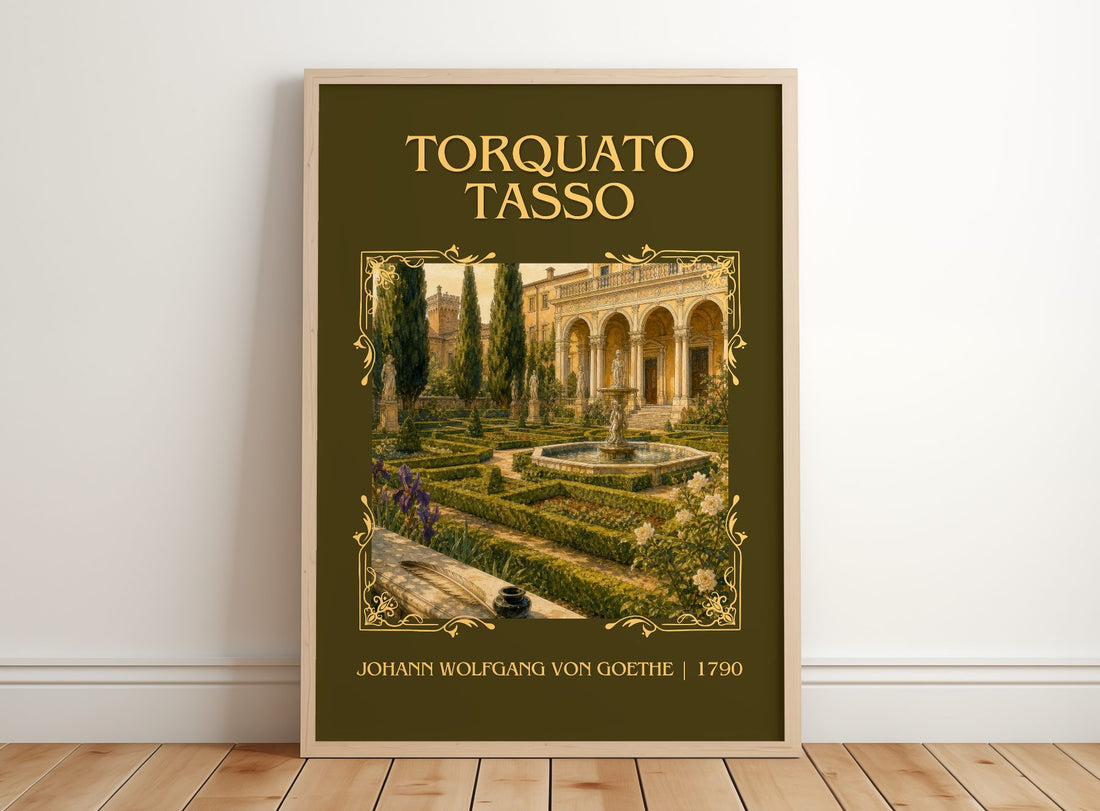 Torquato Tasso Classic Book Art Print by Johann Wolfgang Von Goethe – framed print leaning on a wooden floor