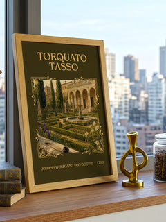 Torquato Tasso Classic Book Art Print by Johann Wolfgang Von Goethe – framed print on a city-view windowsill