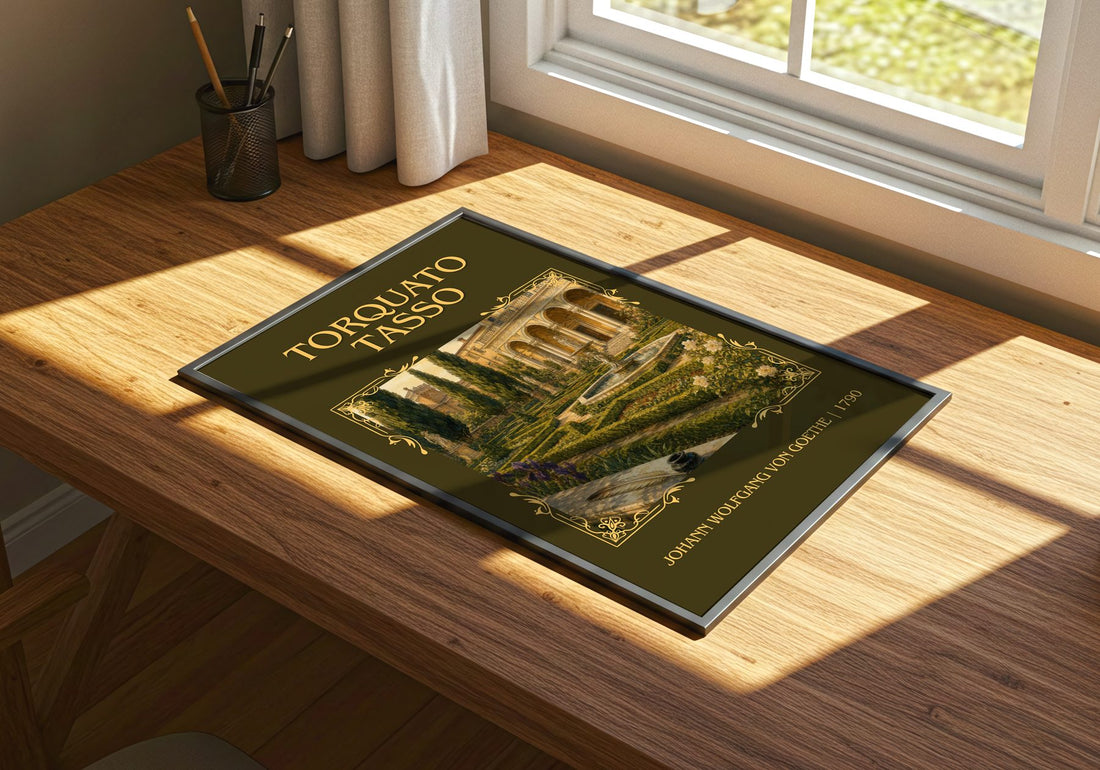 Torquato Tasso Classic Book Art Print by Johann Wolfgang Von Goethe – print on a sunlit desk