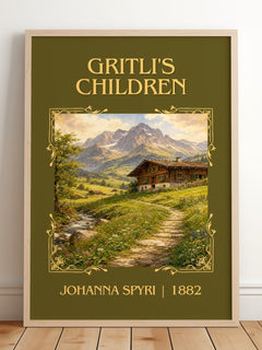 Gritli's Children Classic Book Art Print by Johanna Spyri – framed print leaning on a wooden floor