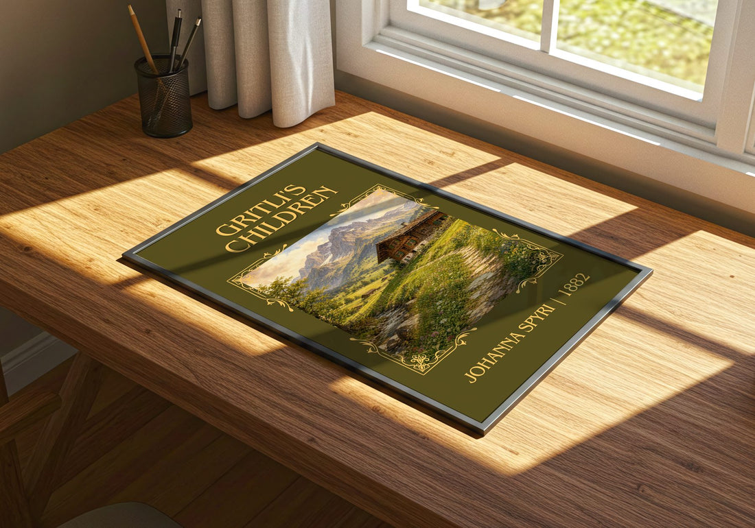 Gritli's Children Classic Book Art Print by Johanna Spyri – print on a sunlit desk