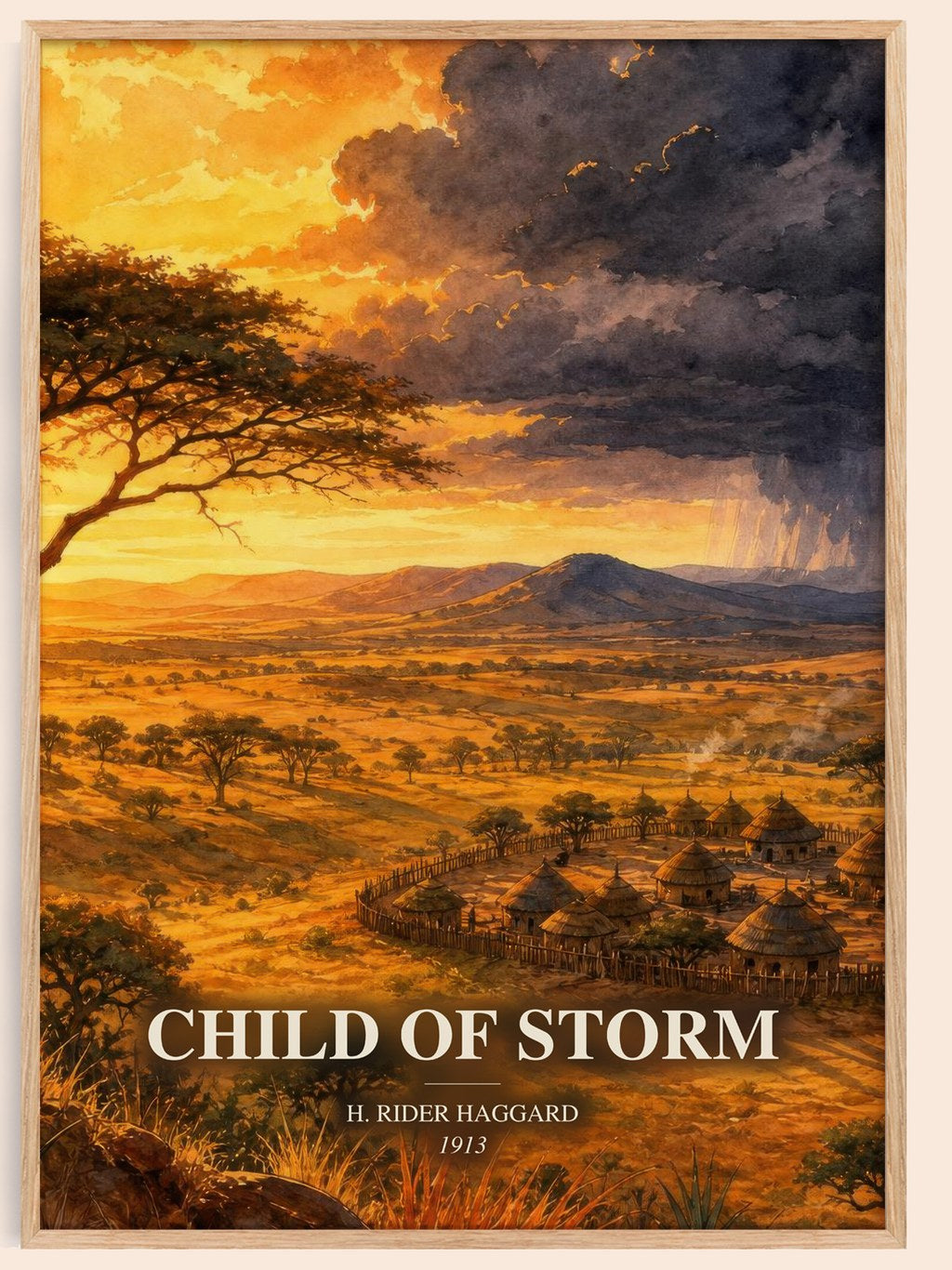Child Of Storm watercolour book poster by H. Rider Haggard – framed literary art print