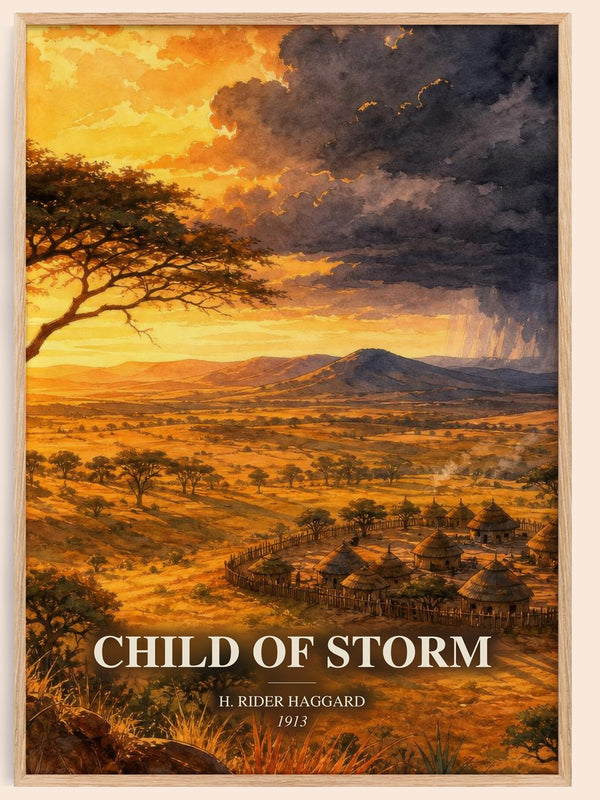 Child Of Storm watercolour book poster by H. Rider Haggard – framed literary art print