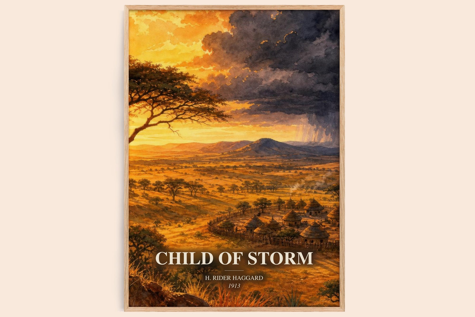 Child Of Storm watercolour book poster by H. Rider Haggard – framed literary art print