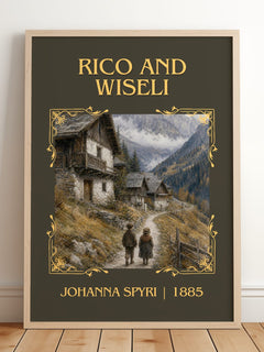 Rico And Wiseli Classic Book Art Print by Johanna Spyri – framed print leaning on a wooden floor