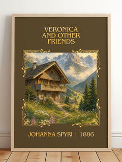 Veronica And Other Friends Classic Book Art Print by Johanna Spyri – framed print leaning on a wooden floor