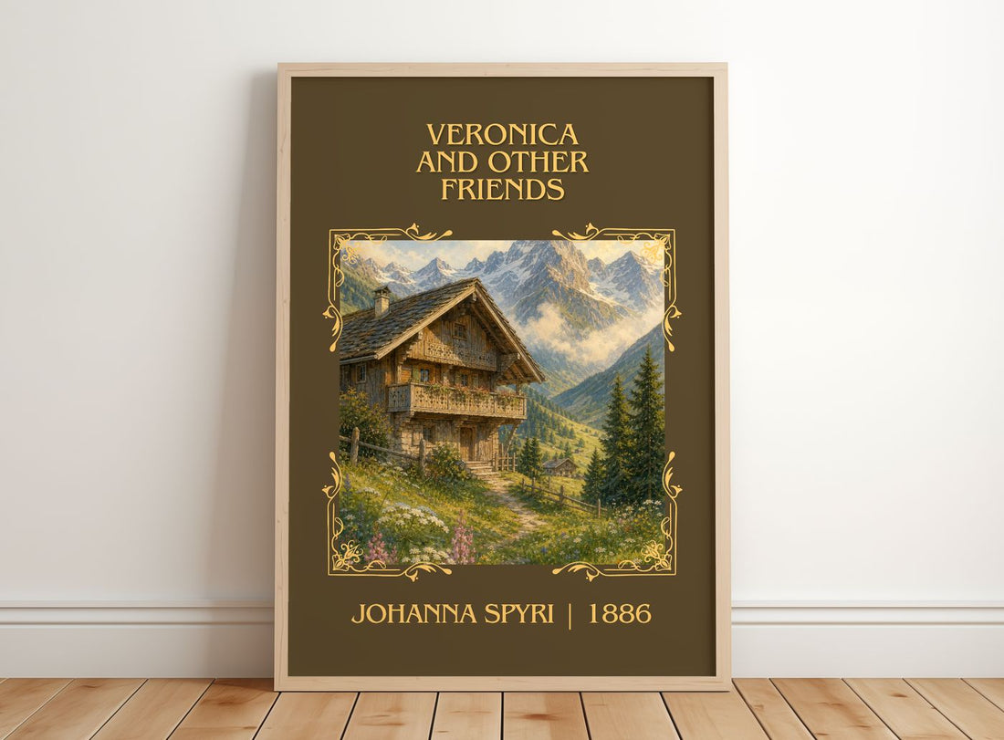 Veronica And Other Friends Classic Book Art Print by Johanna Spyri – framed print leaning on a wooden floor