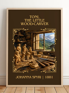 Toni, The Little Wood-Carver Classic Book Art Print by Johanna Spyri – framed print leaning on a wooden floor
