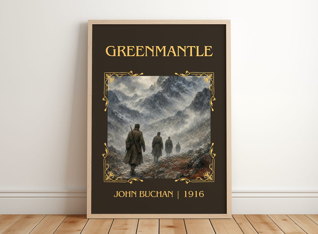 Greenmantle Classic Book Art Print by John Buchan – framed print leaning on a wooden floor