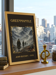 Greenmantle Classic Book Art Print by John Buchan – framed print on a city-view windowsill