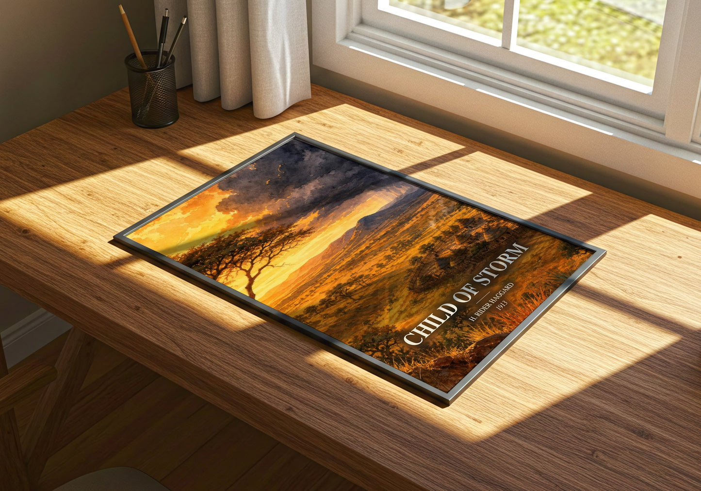 Child Of Storm watercolour book poster framed on wall – adventure wall art