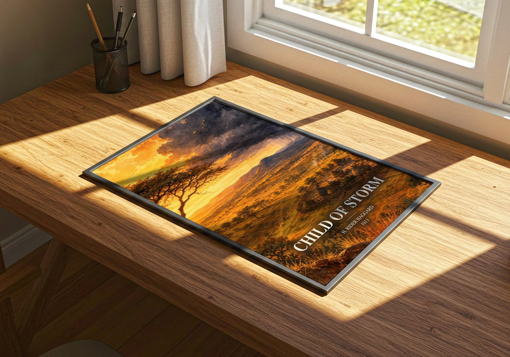 Child Of Storm watercolour book poster framed on wall – adventure wall art