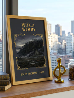 Witch Wood Classic Book Art Print by John Buchan – framed print on a city-view windowsill