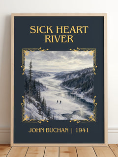 Sick Heart River Classic Book Art Print by John Buchan – framed print leaning on a wooden floor