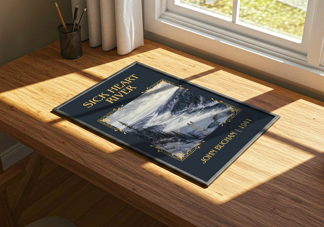 Sick Heart River Classic Book Art Print by John Buchan – print on a sunlit desk