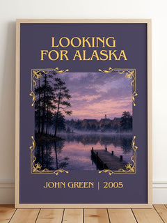 Looking For Alaska Classic Book Art Print by John Green – framed print leaning on a wooden floor