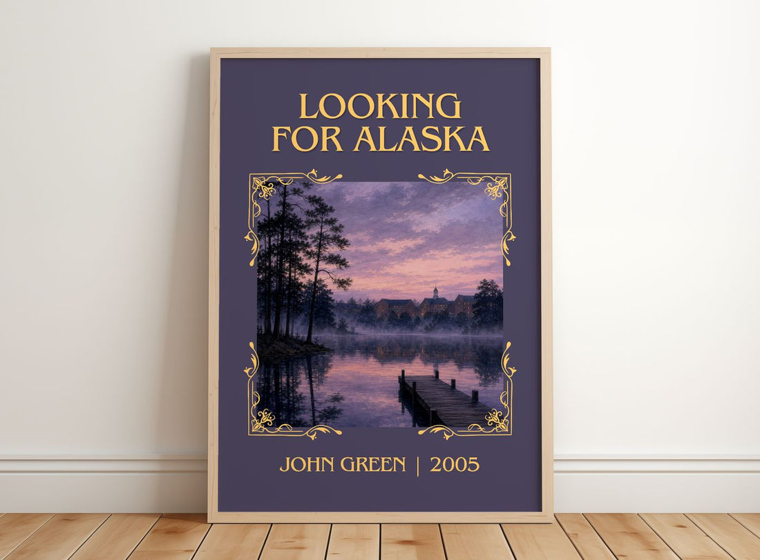 Looking For Alaska Classic Book Art Print by John Green – framed print leaning on a wooden floor