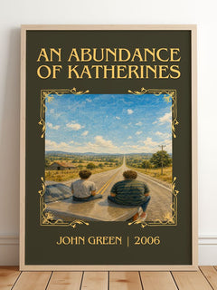 An Abundance Of Katherines Classic Book Art Print by John Green – framed print leaning on a wooden floor
