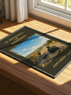 An Abundance Of Katherines Classic Book Art Print by John Green – print on a sunlit desk