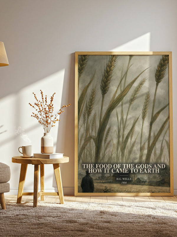 The Food Of The Gods And How It Came To Earth watercolour print in frame leaning in hallway – sci fi wall art