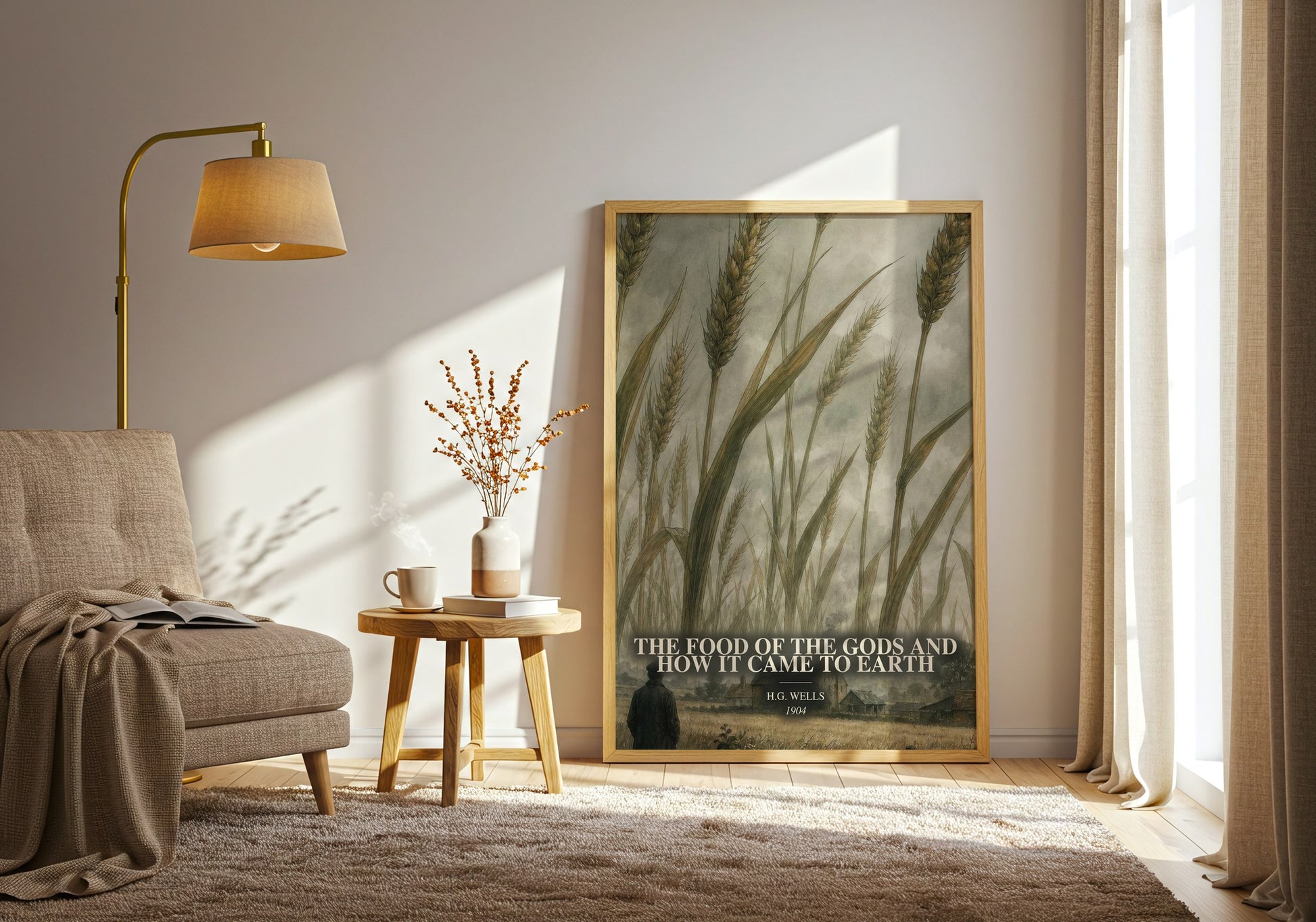 The Food Of The Gods And How It Came To Earth watercolour print in frame leaning in hallway – sci fi wall art