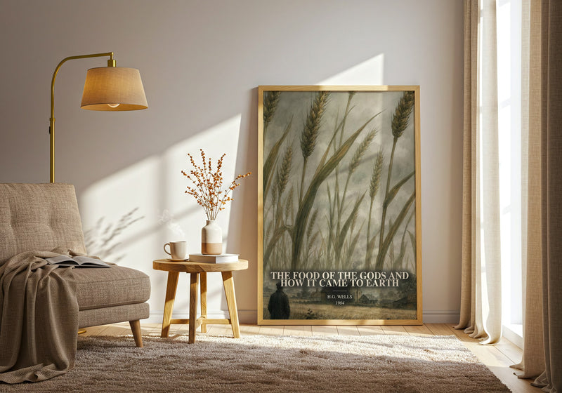 The Food Of The Gods And How It Came To Earth watercolour print in frame leaning in hallway – sci fi wall art