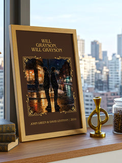 Will Grayson, Will Grayson Classic Book Art Print by J. Levithan – framed print on a city-view windowsill