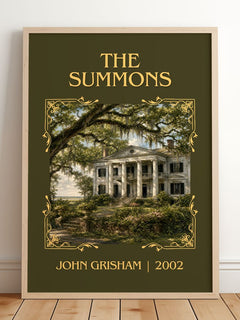 The Summons Classic Book Art Print by John Grisham – framed print leaning on a wooden floor